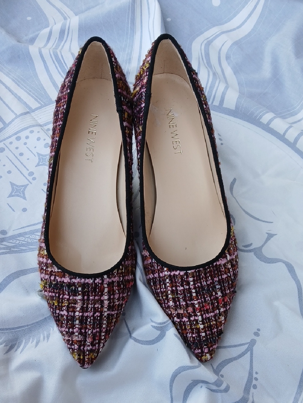 Nine West Tweed Pointed-Toe Flats in Pink Multicolor